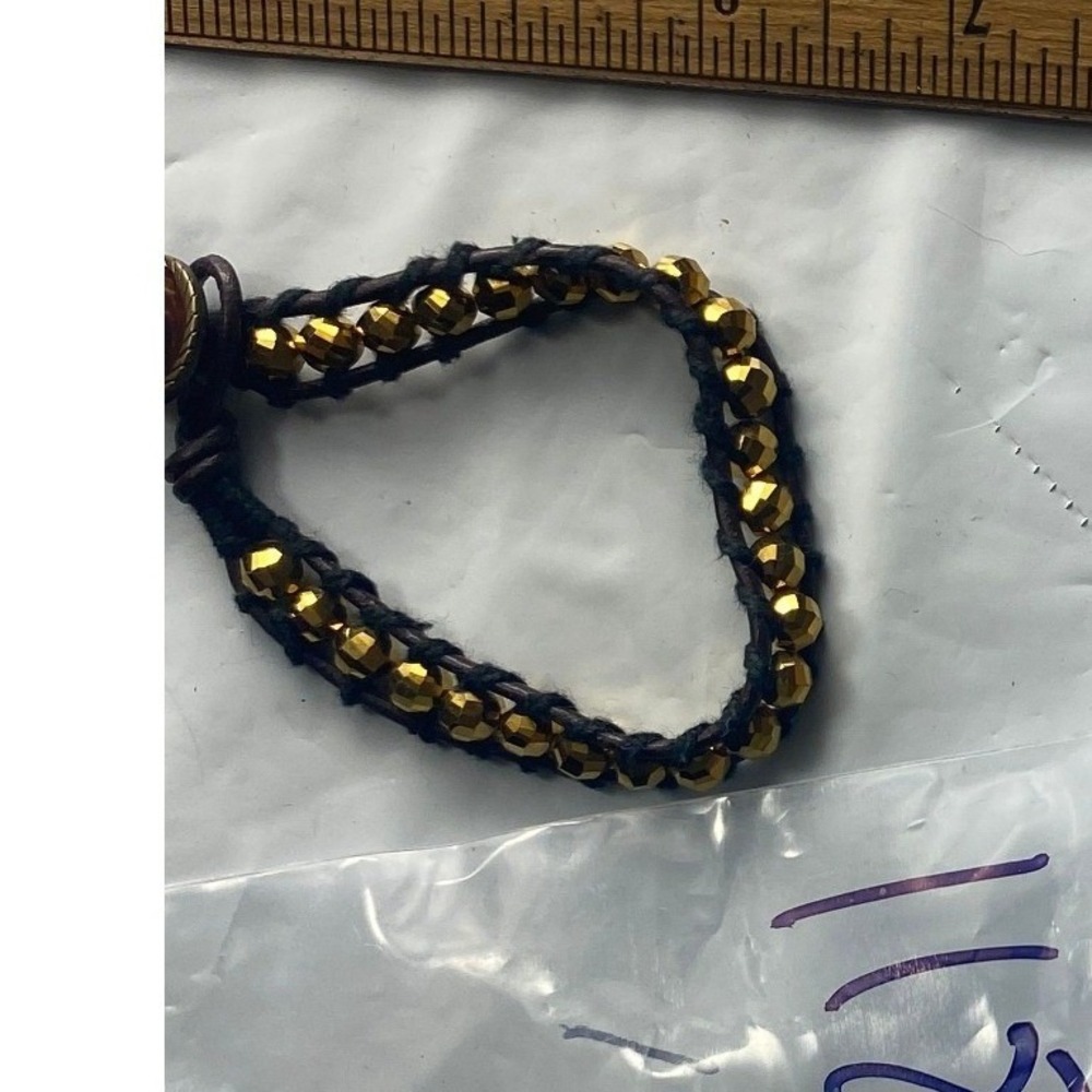 Womens Beaded Bracelet Goldβ Tone Black Cord Adjustable